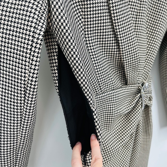 ZARA Houndstooth Faux Wrap Rhinestone Buckle Blazer Dress XS Academia Office - Picture 7 of 9